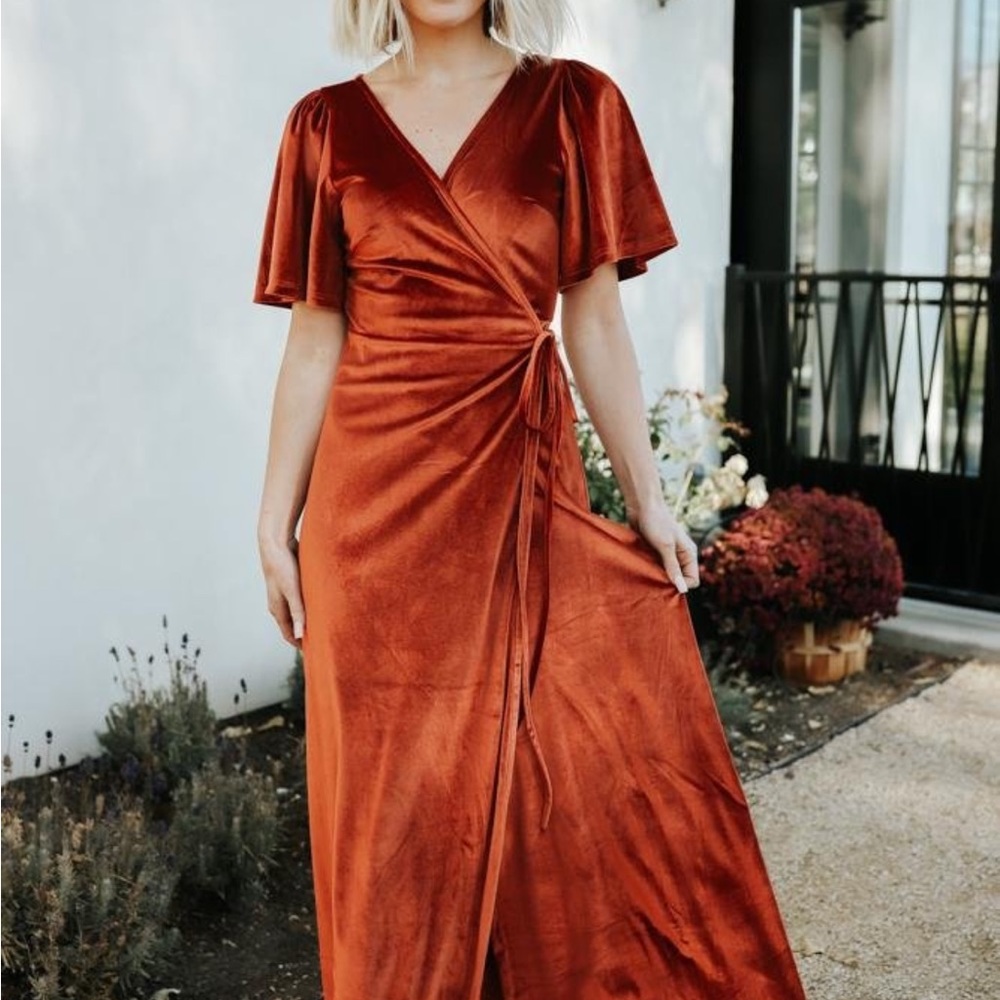 Meghan Velvet Wrap Maxi Dress | Rust - S